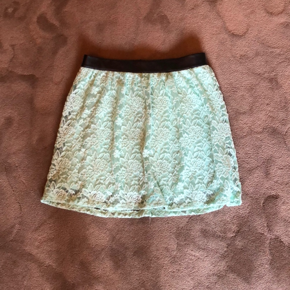 Mint skirt with black leather top